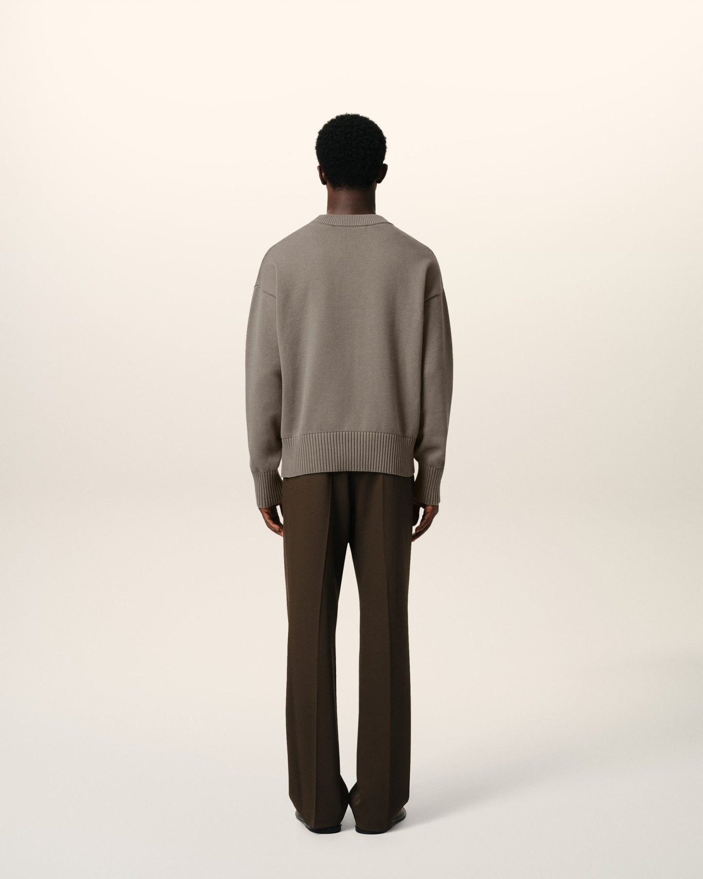 BEIGE COTTON AMI EMBROIDERED CREWNECK SWEATER - kleostreetwear