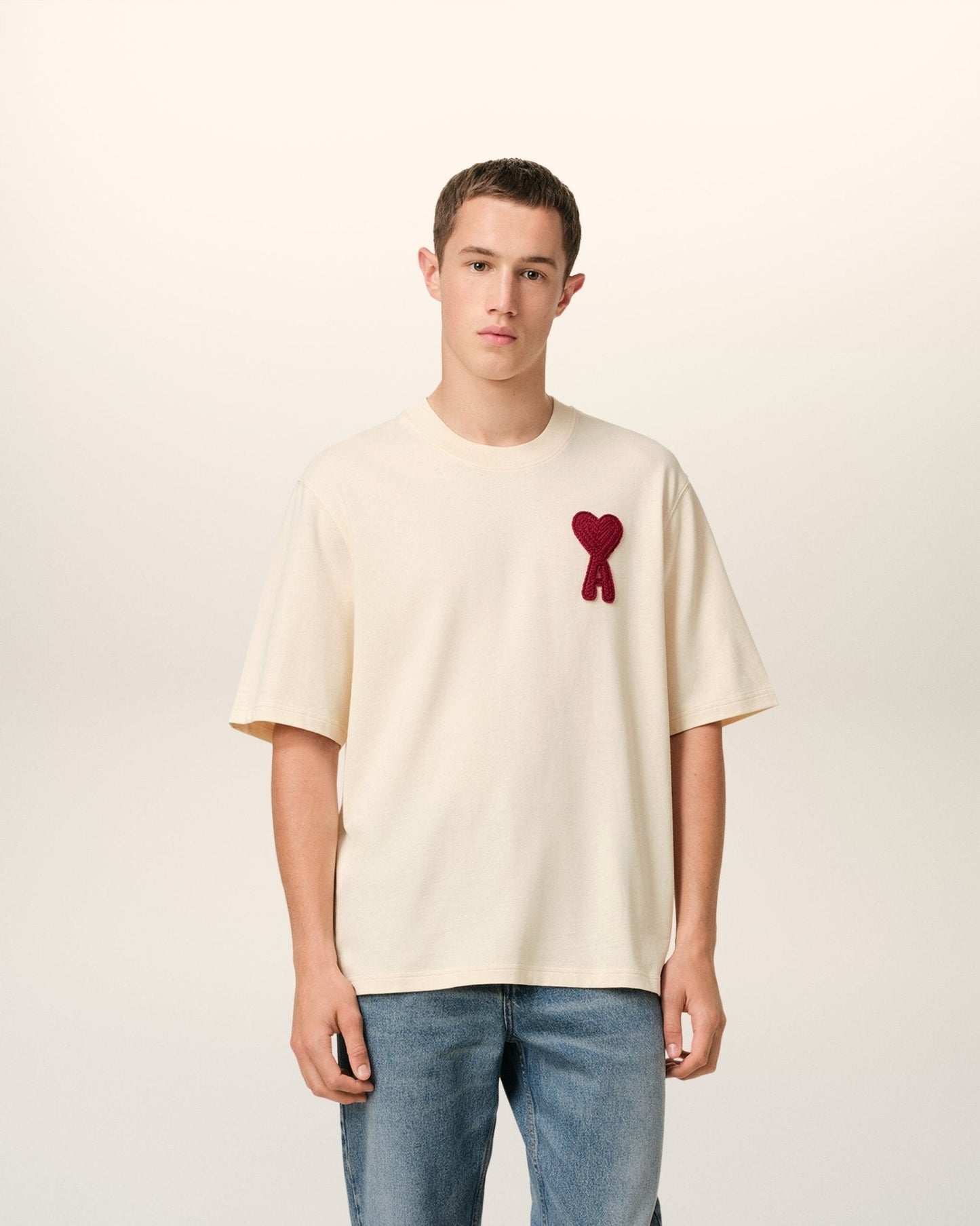 BEIGE COTTON AMI PATCH T - SHIRT - kleostreetwear