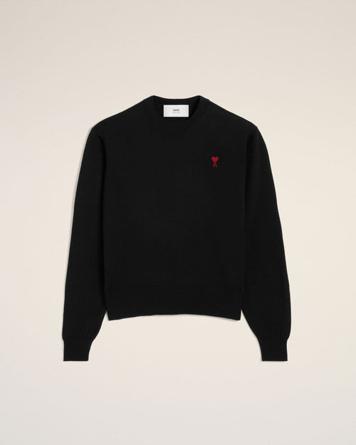 BLACK WOOL AMI CREW NECK SWEATER - kleostreetwear