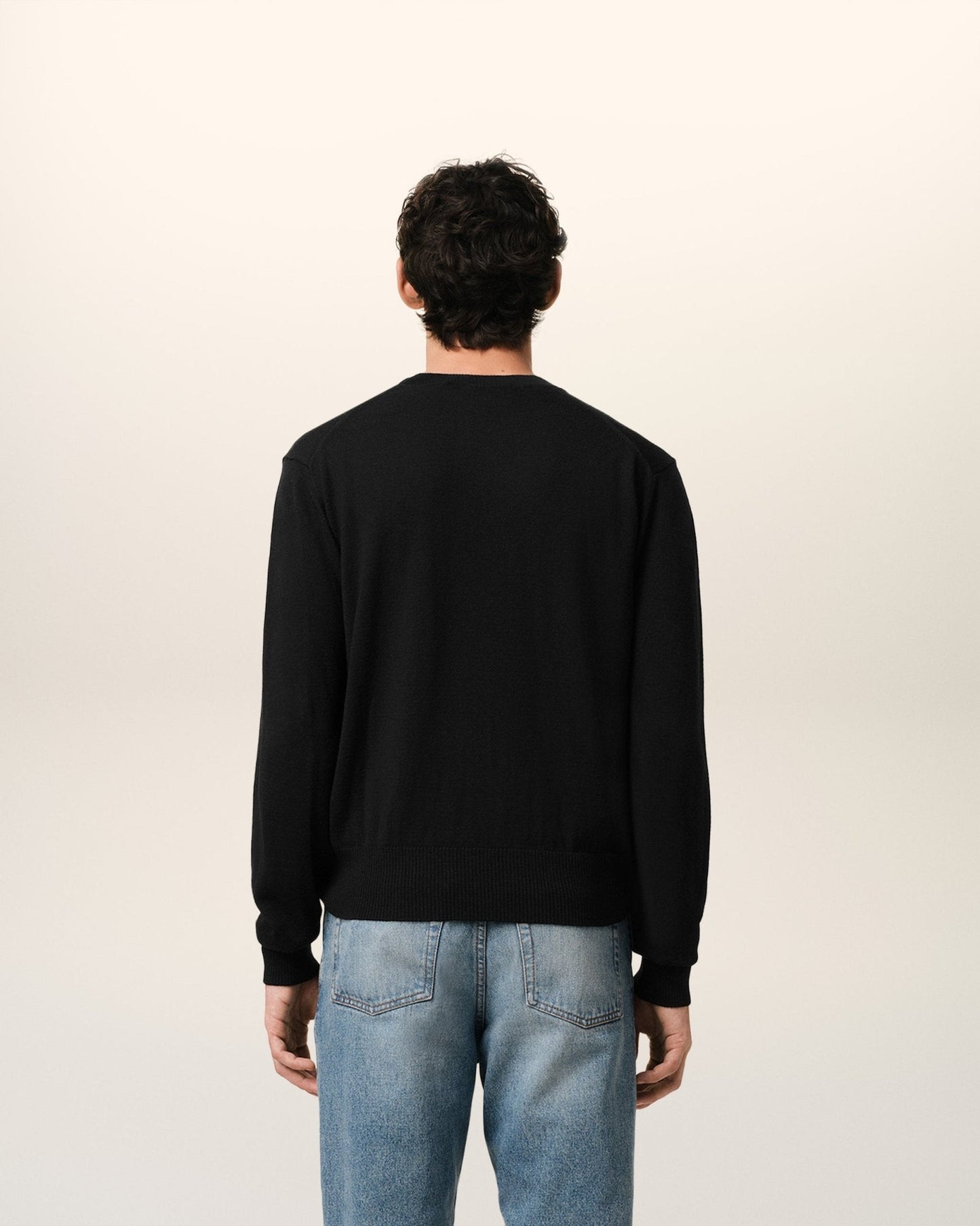 BLACK WOOL AMI CREW NECK SWEATER - kleostreetwear