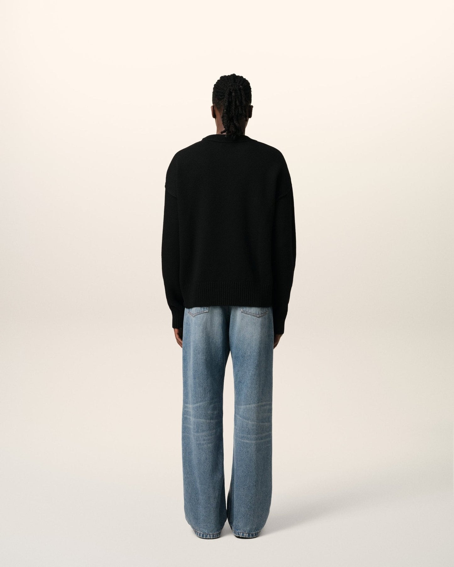 BLACK WOOL AMI SWEATER - kleostreetwear