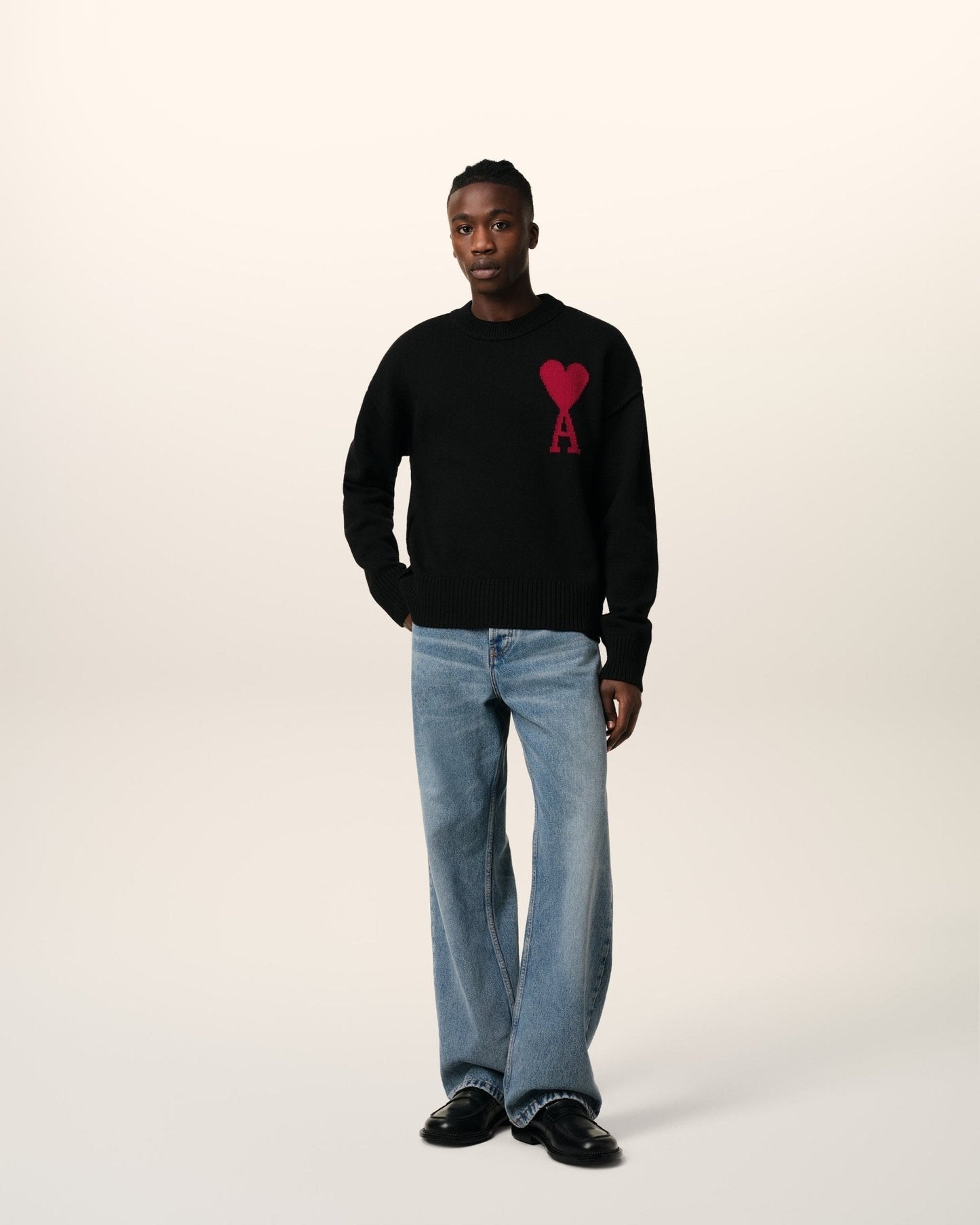 BLACK WOOL AMI SWEATER - kleostreetwear