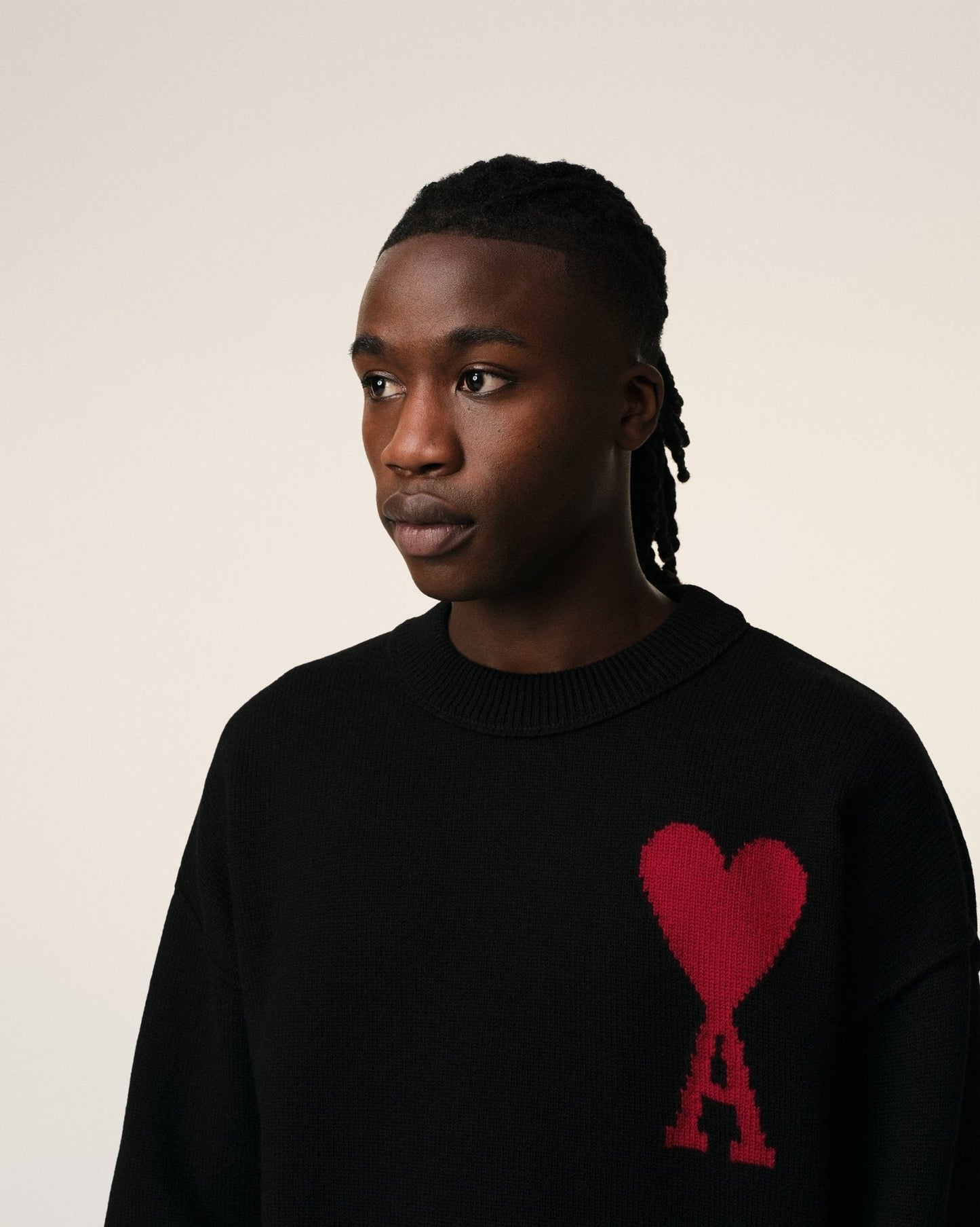 BLACK WOOL AMI SWEATER - kleostreetwear