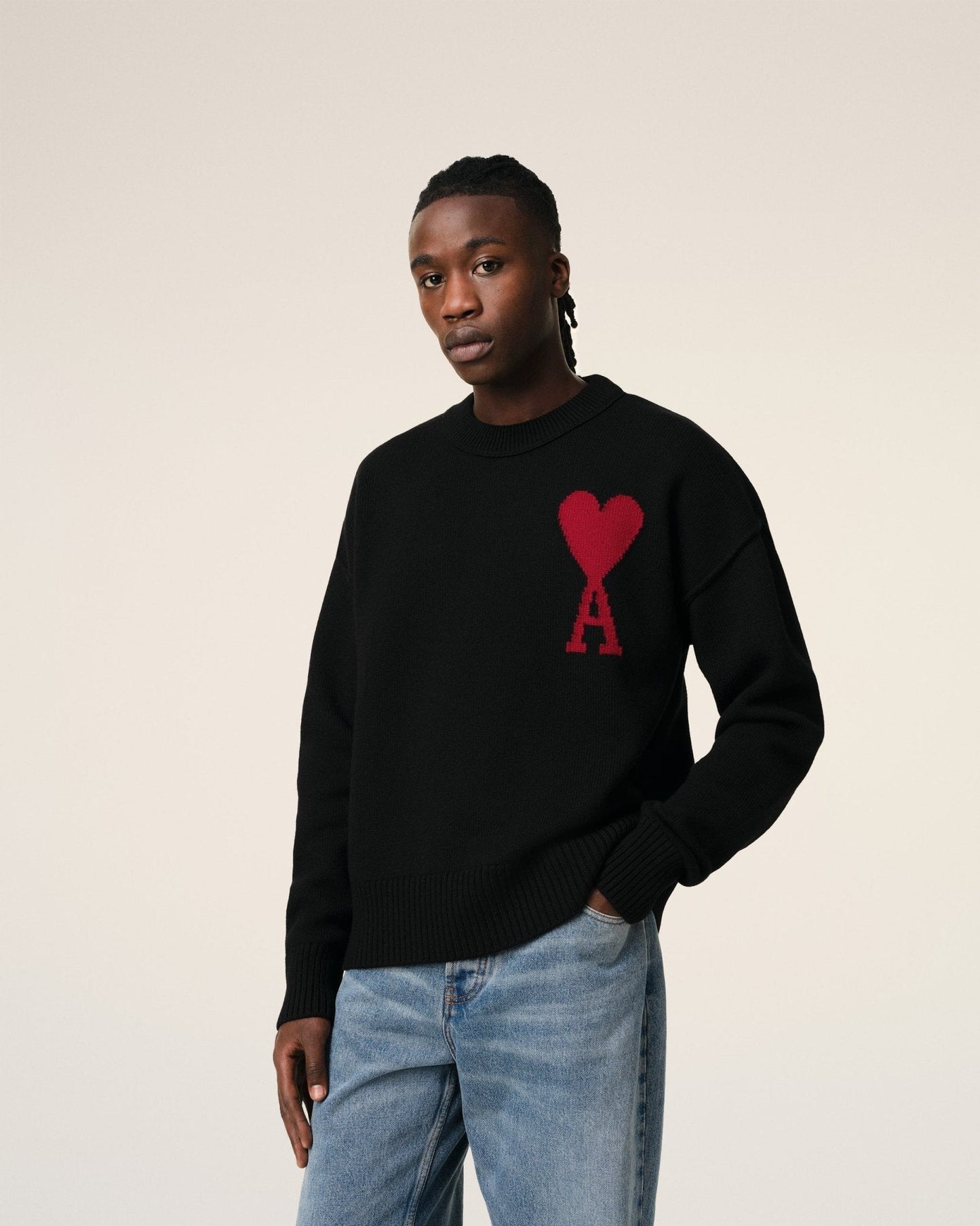 BLACK WOOL AMI SWEATER - kleostreetwear
