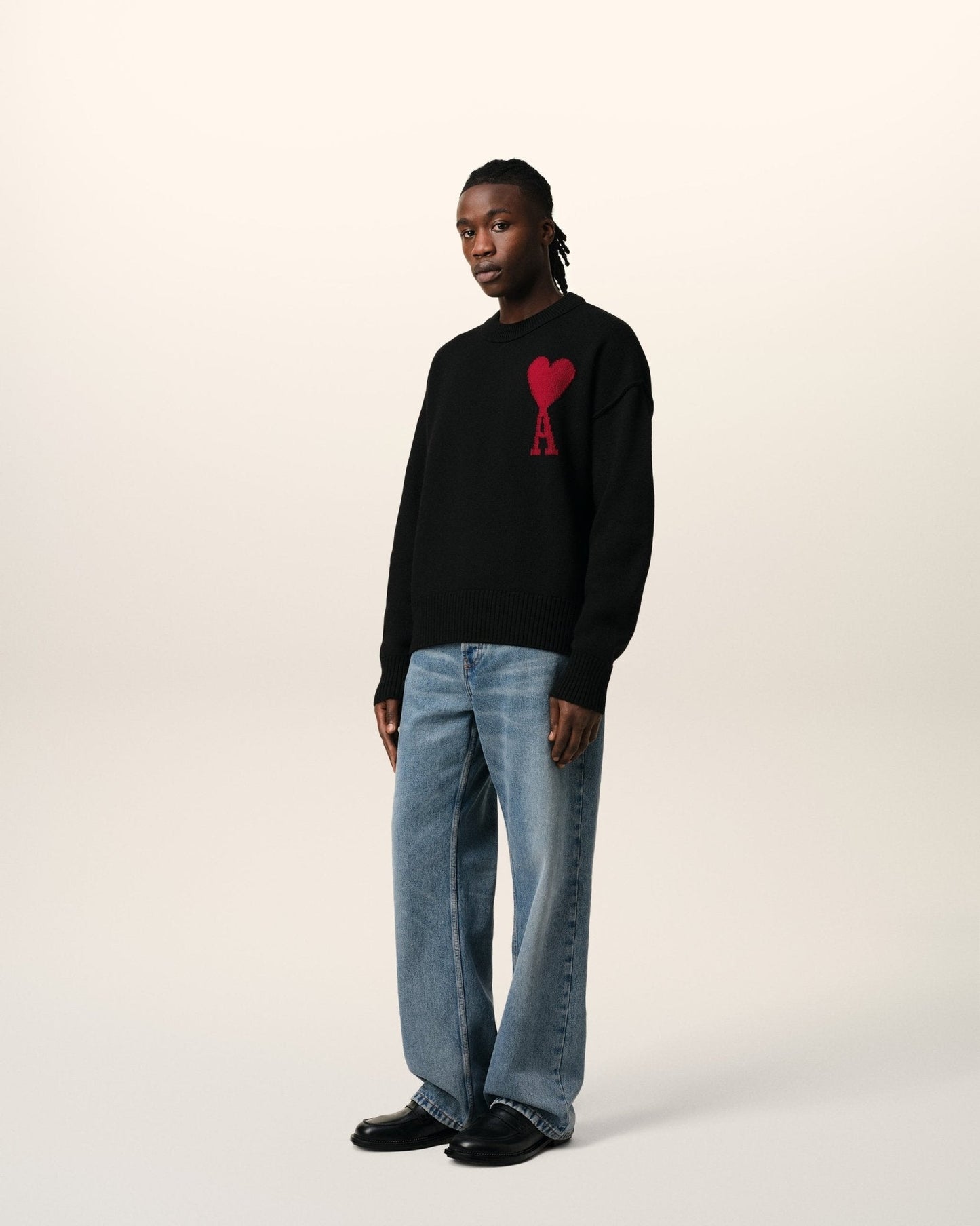 BLACK WOOL AMI SWEATER - kleostreetwear