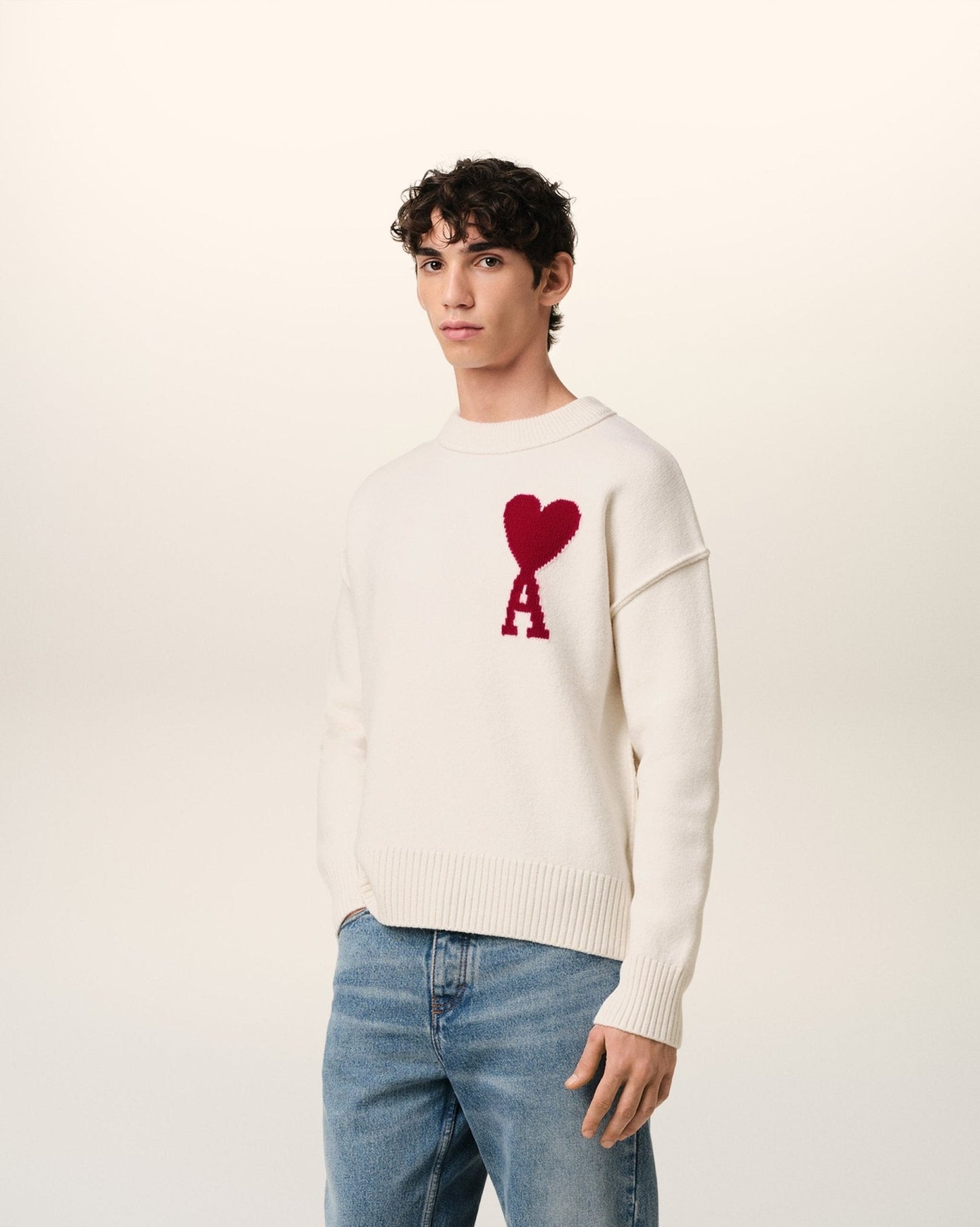 WHITE WOOL AMI SWEATER - kleostreetwear