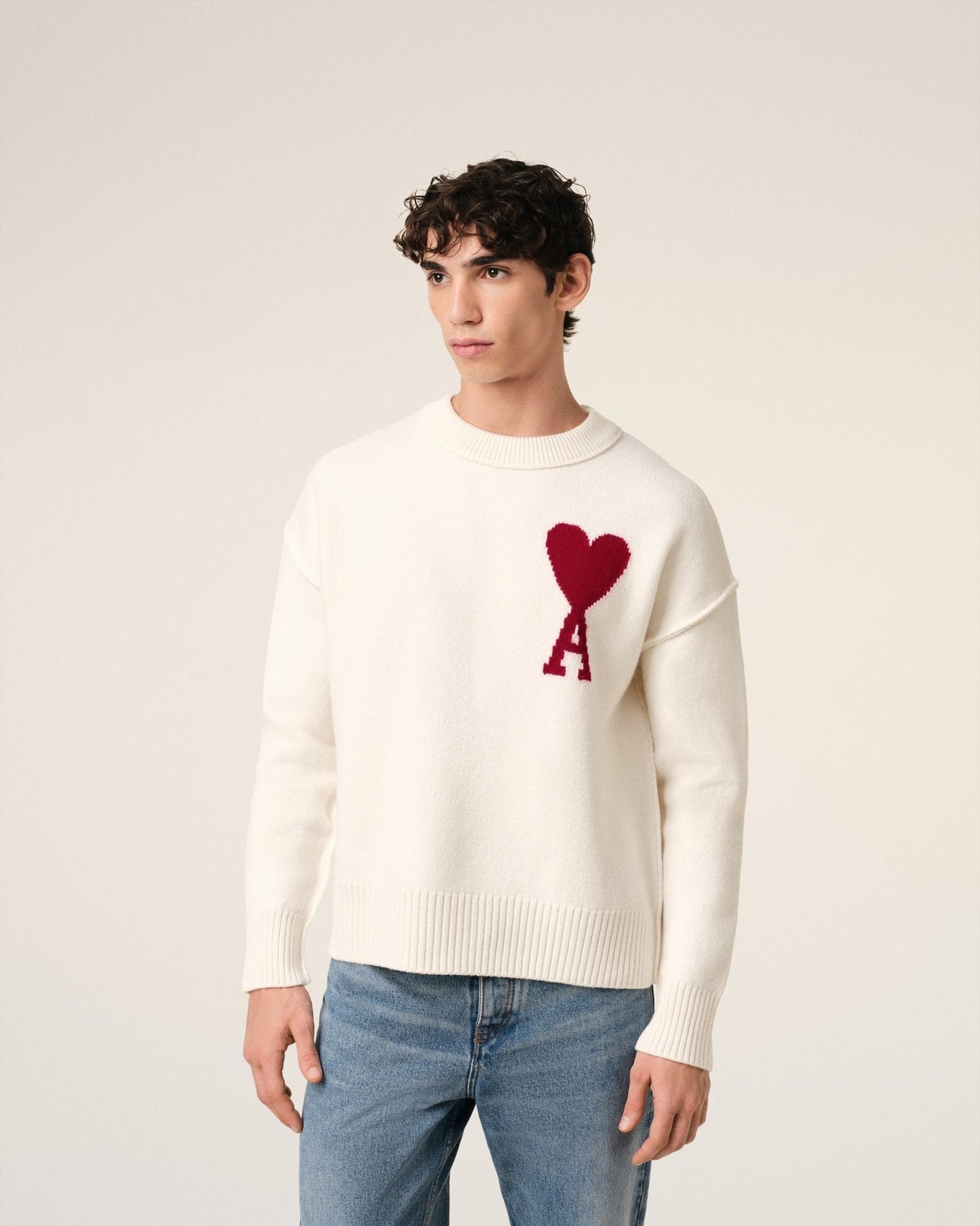 WHITE WOOL AMI SWEATER - kleostreetwear