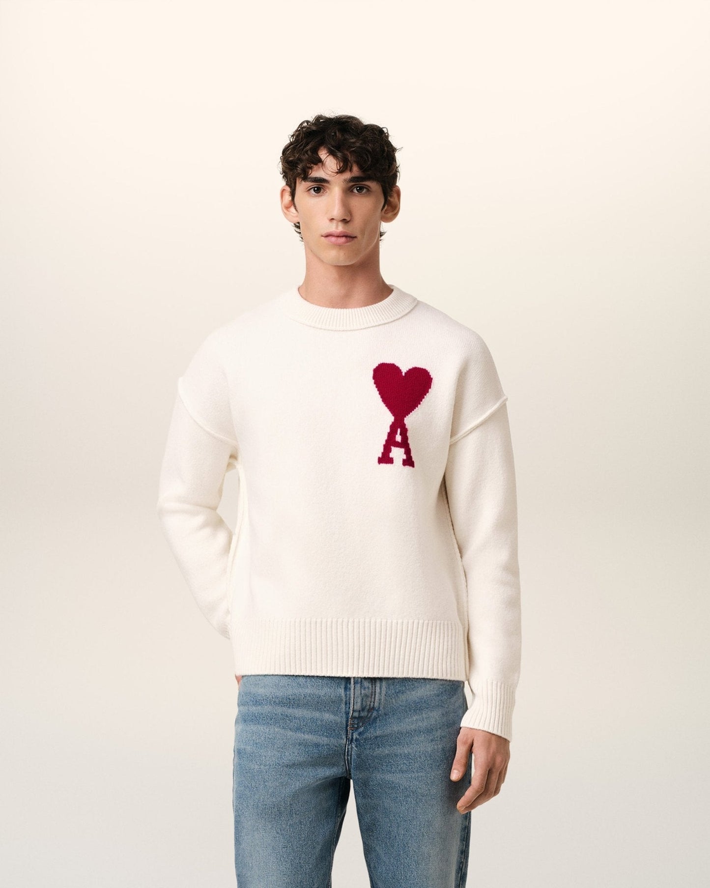 WHITE WOOL AMI SWEATER - kleostreetwear