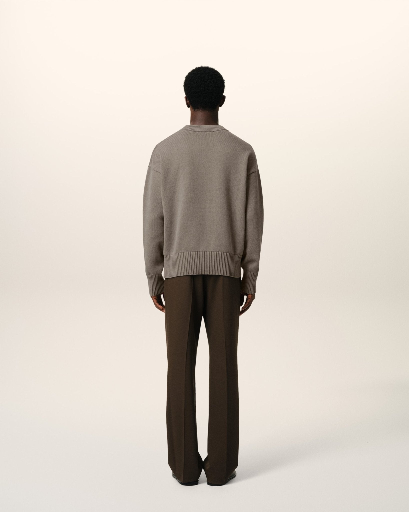 BEIGE COTTON AMI EMBROIDERED CREWNECK SWEATER - kleostreetwear