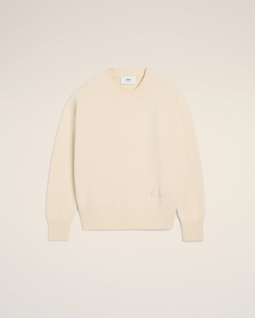 BEIGE COTTON AMI EMBROIDERED CREWNECK SWEATER - kleostreetwear