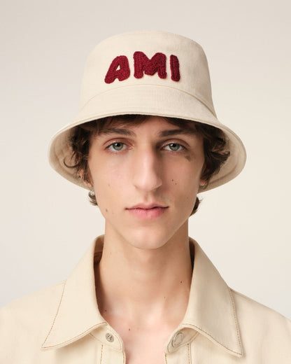 BEIGE COTTON AMI PATCH BUCKET HAT - kleostreetwear