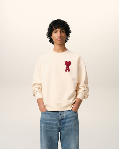 BEIGE COTTON AMI PATCH SWEATSHIRT - kleostreetwear