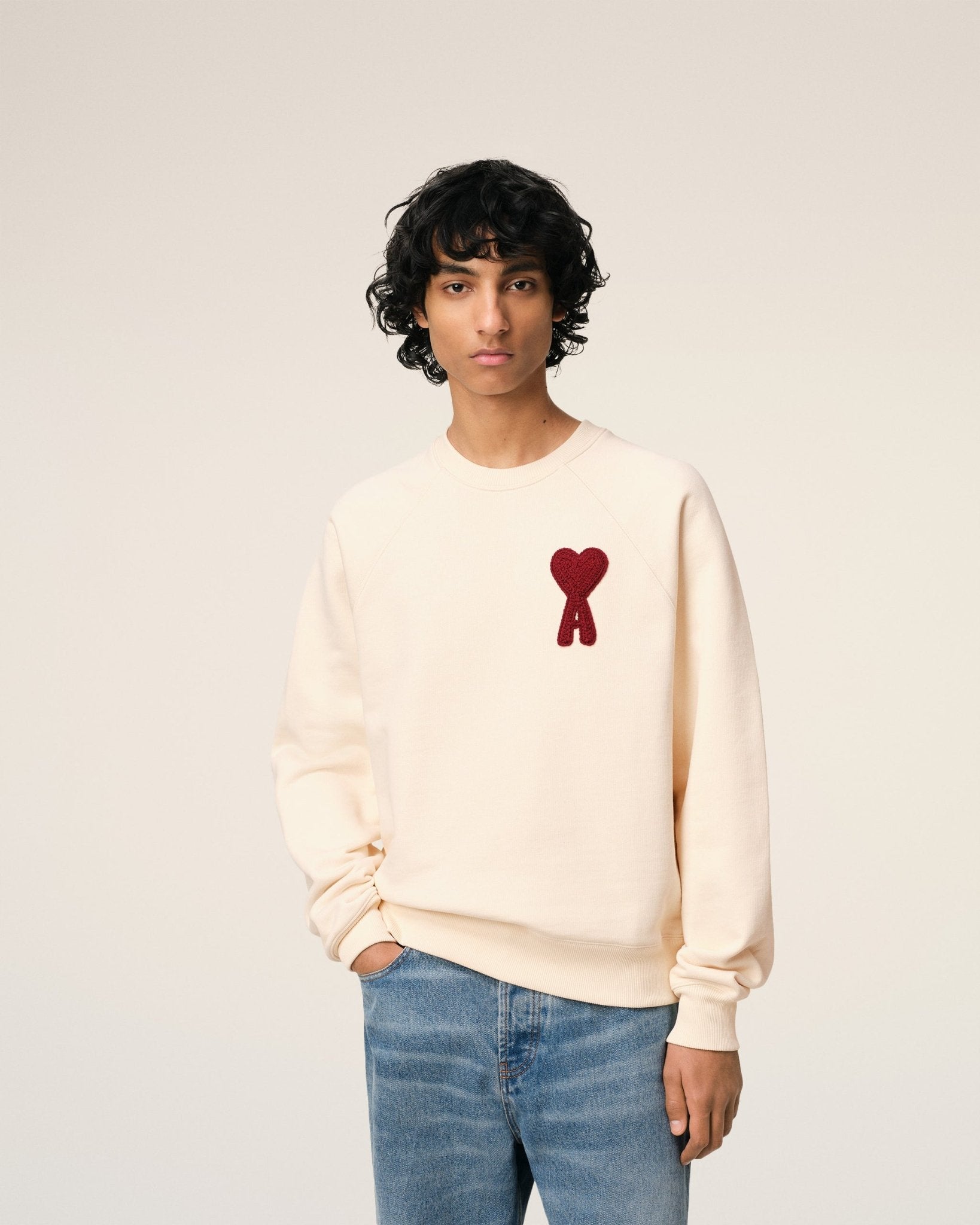 BEIGE COTTON AMI PATCH SWEATSHIRT - kleostreetwear