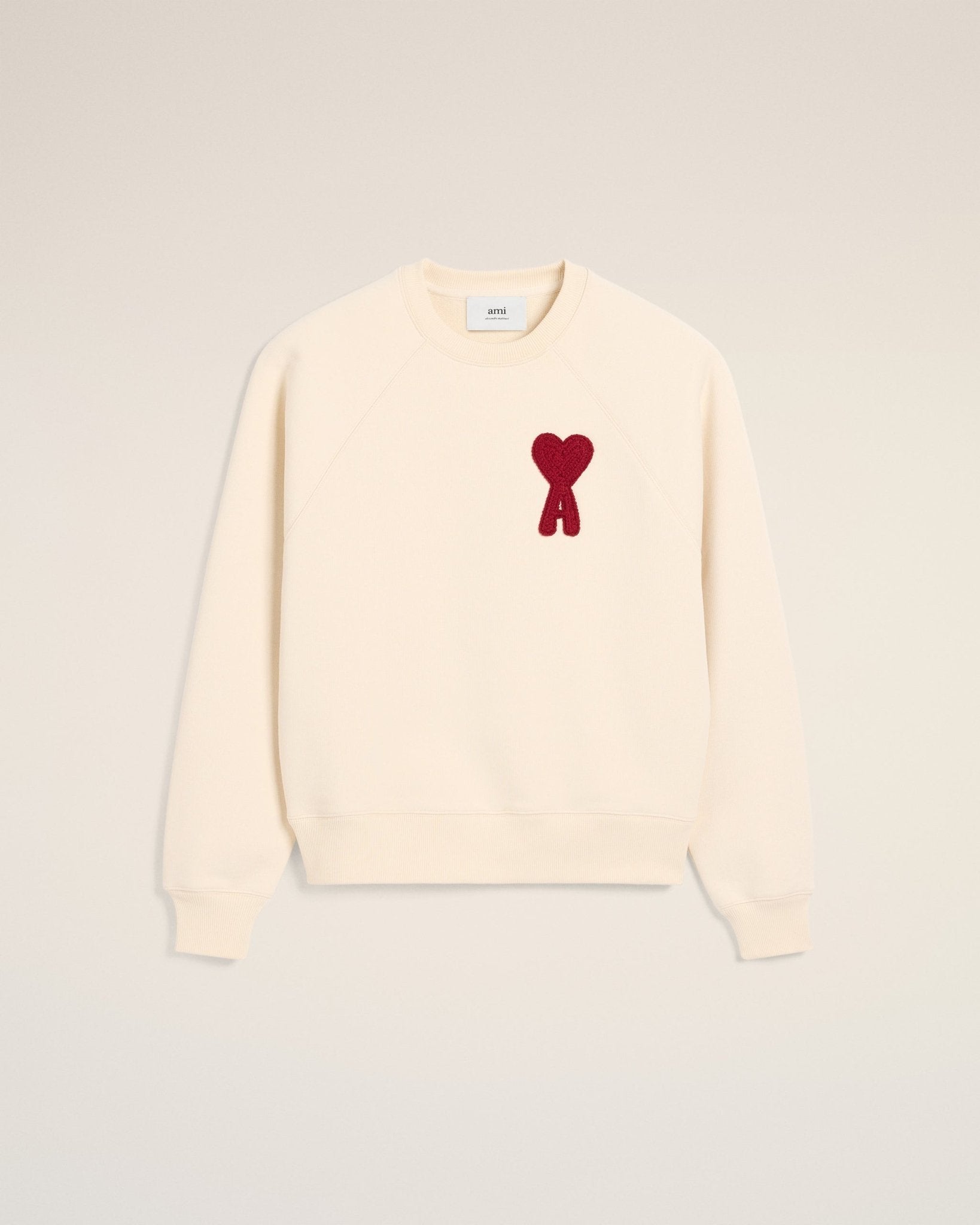 BEIGE COTTON AMI PATCH SWEATSHIRT - kleostreetwear