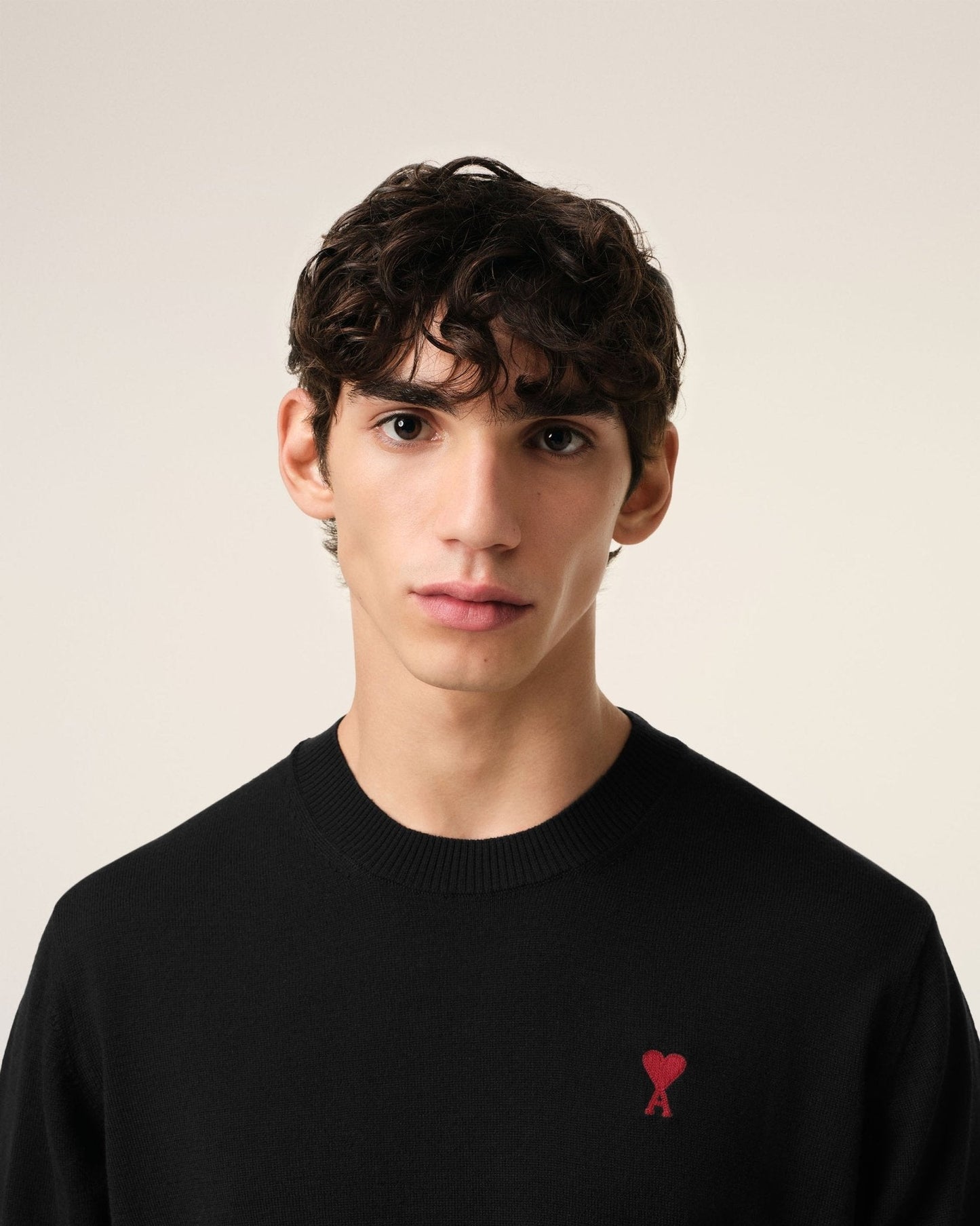 BLACK WOOL AMI CREW NECK SWEATER - kleostreetwear