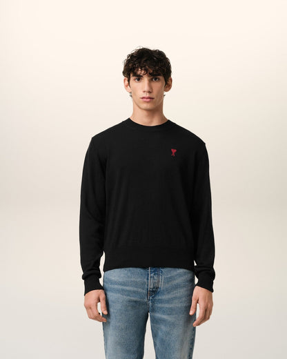 BLACK WOOL AMI CREW NECK SWEATER - kleostreetwear