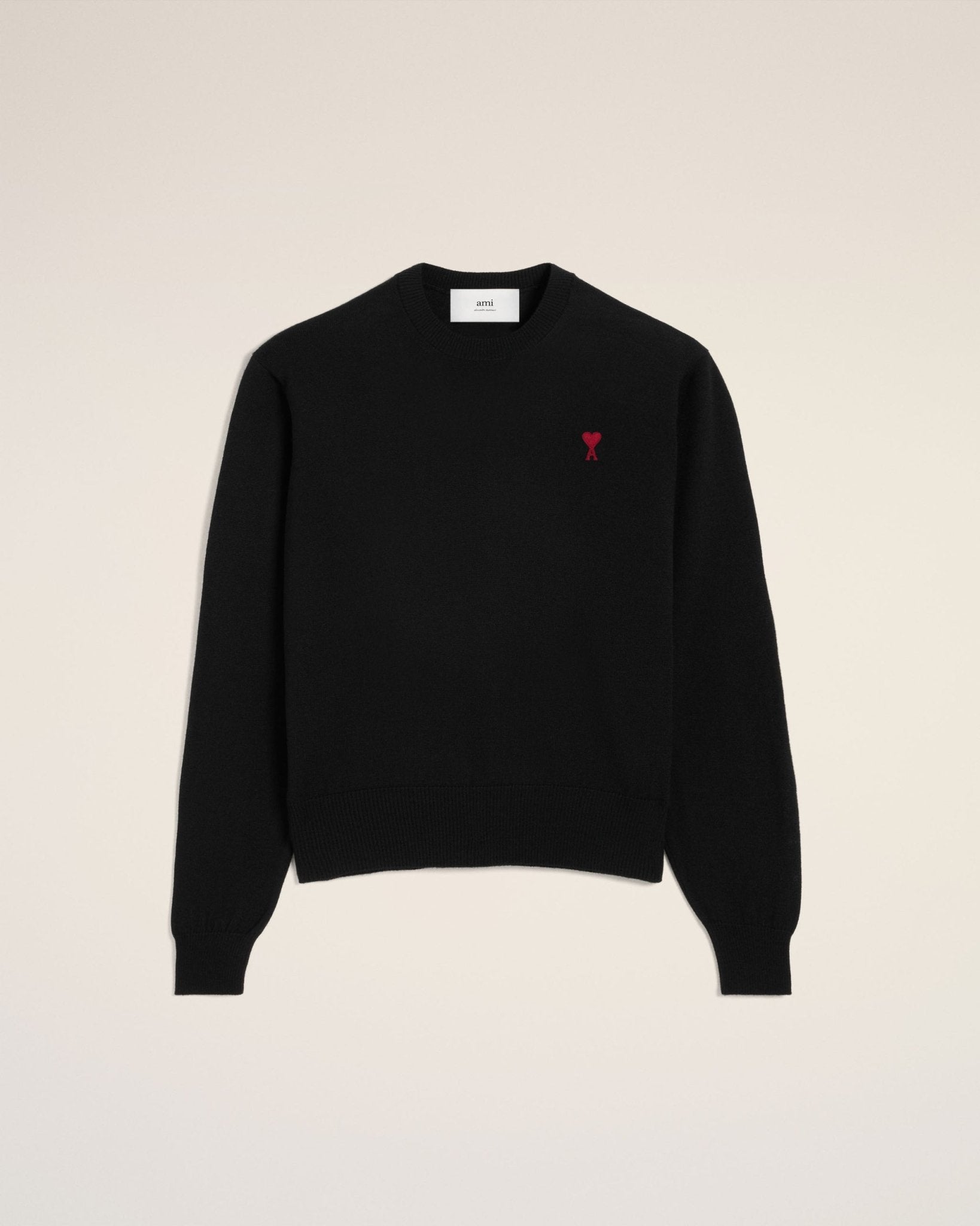 BLACK WOOL AMI CREW NECK SWEATER - kleostreetwear