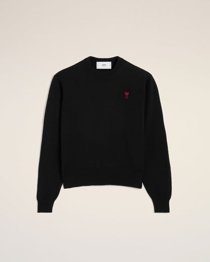 BLACK WOOL AMI CREW NECK SWEATER - kleostreetwear