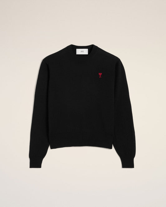 BLACK WOOL AMI CREW NECK SWEATER - kleostreetwear