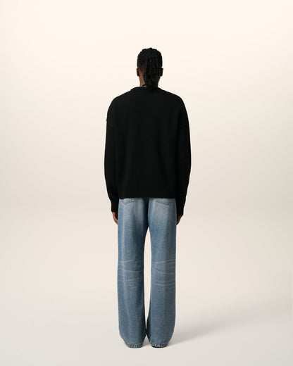 BLACK WOOL AMI SWEATER - kleostreetwear