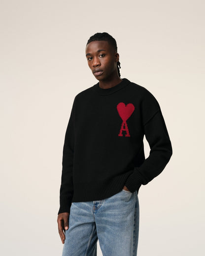 BLACK WOOL AMI SWEATER - kleostreetwear