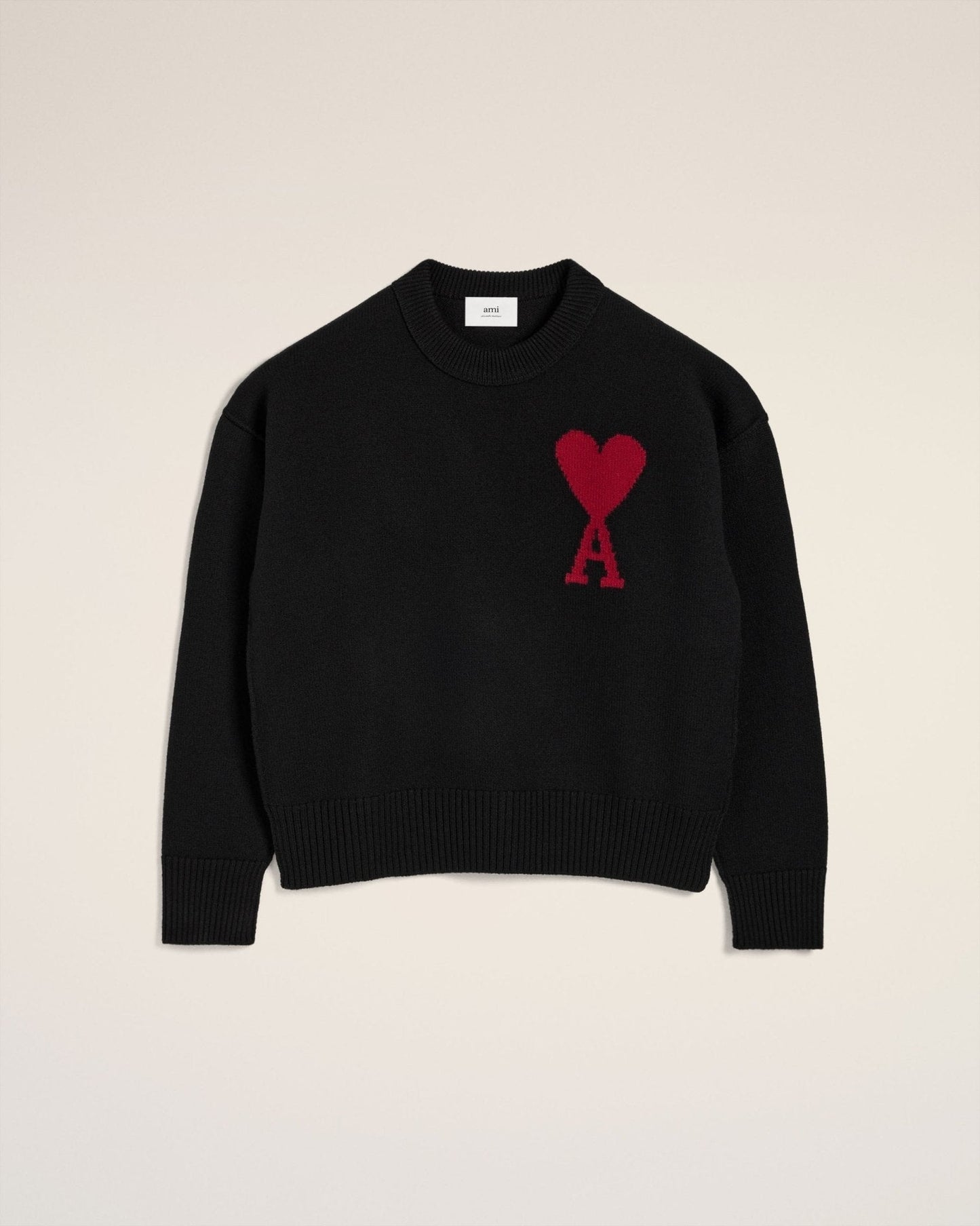 BLACK WOOL AMI SWEATER - kleostreetwear