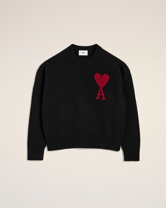 BLACK WOOL AMI SWEATER - kleostreetwear