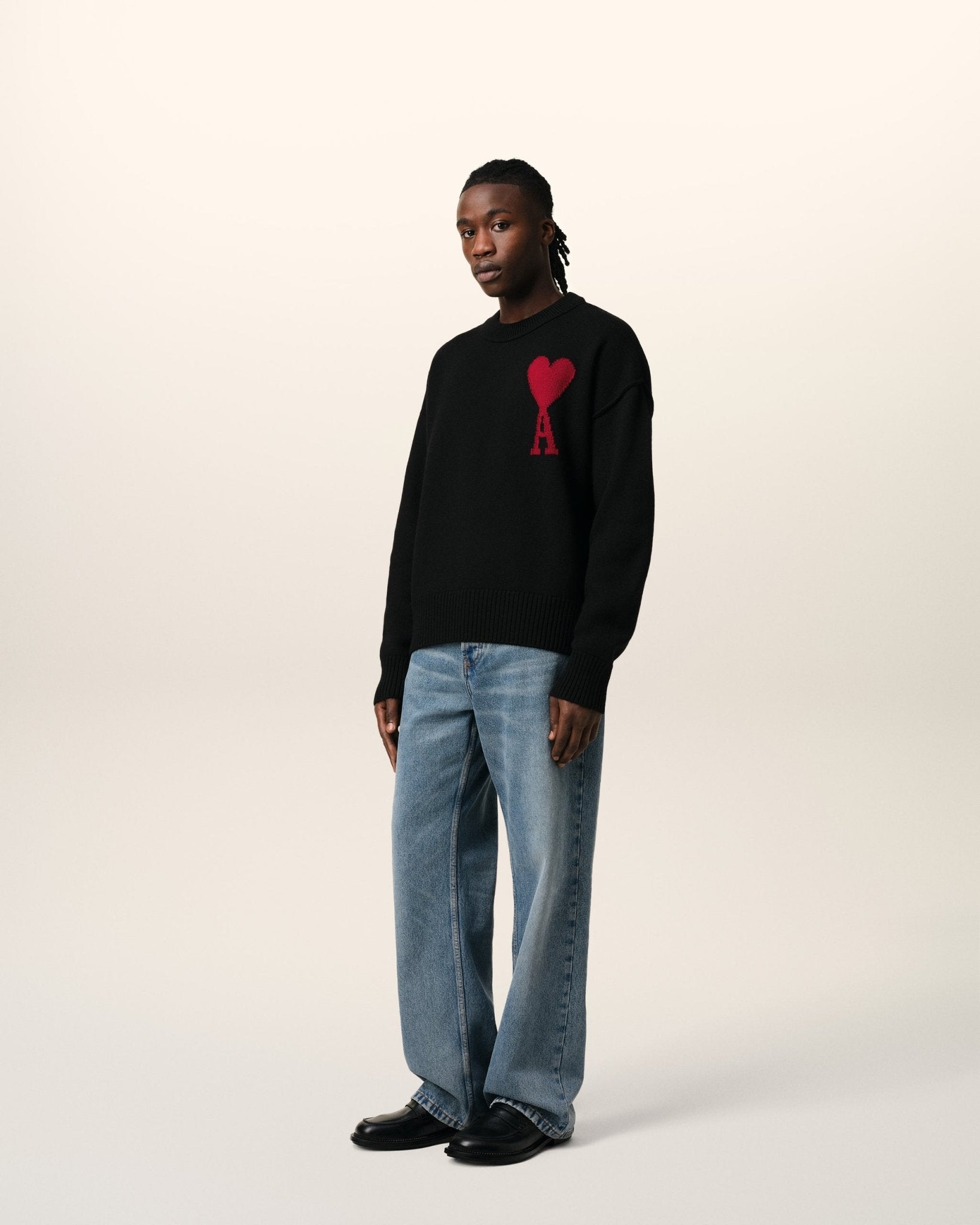 BLACK WOOL AMI SWEATER - kleostreetwear