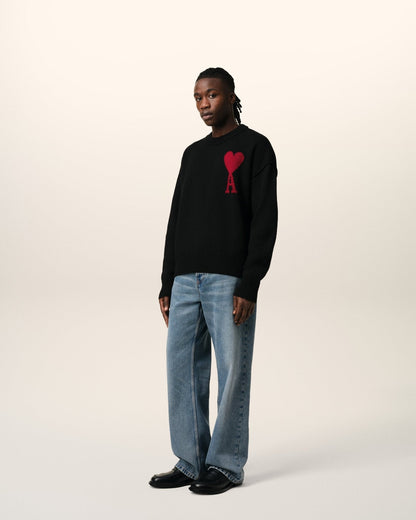 BLACK WOOL AMI SWEATER - kleostreetwear