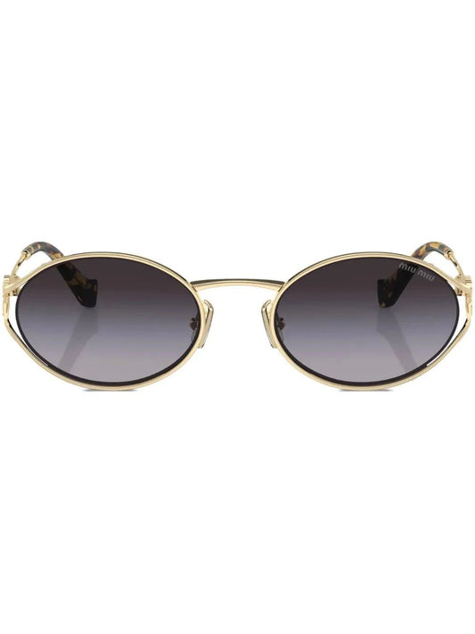 Miu Miu Eyewear lunettes de soleil ovales à plaque logo - kleostreetwear