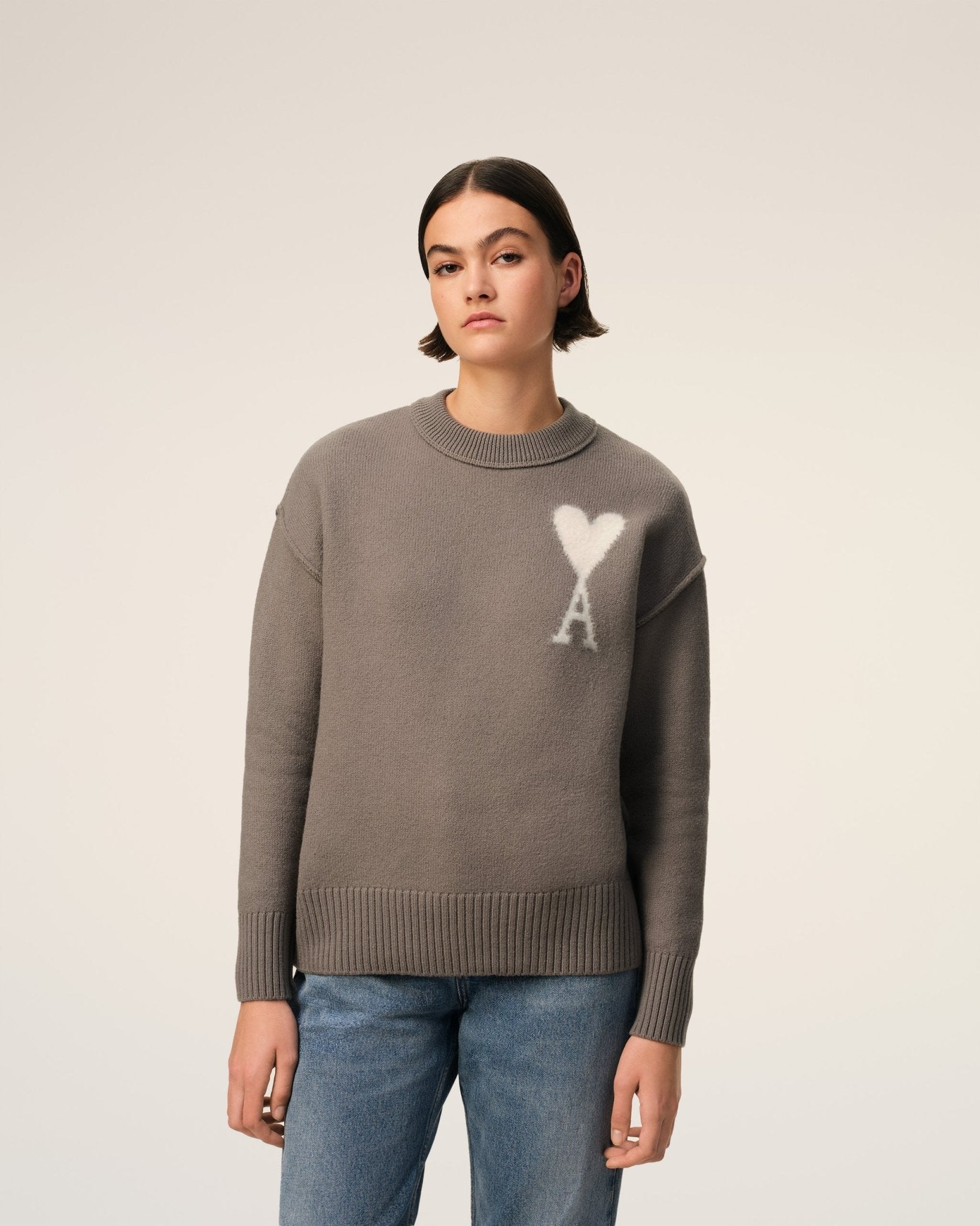 TAUPE WOOL AMI SWEATER - kleostreetwear