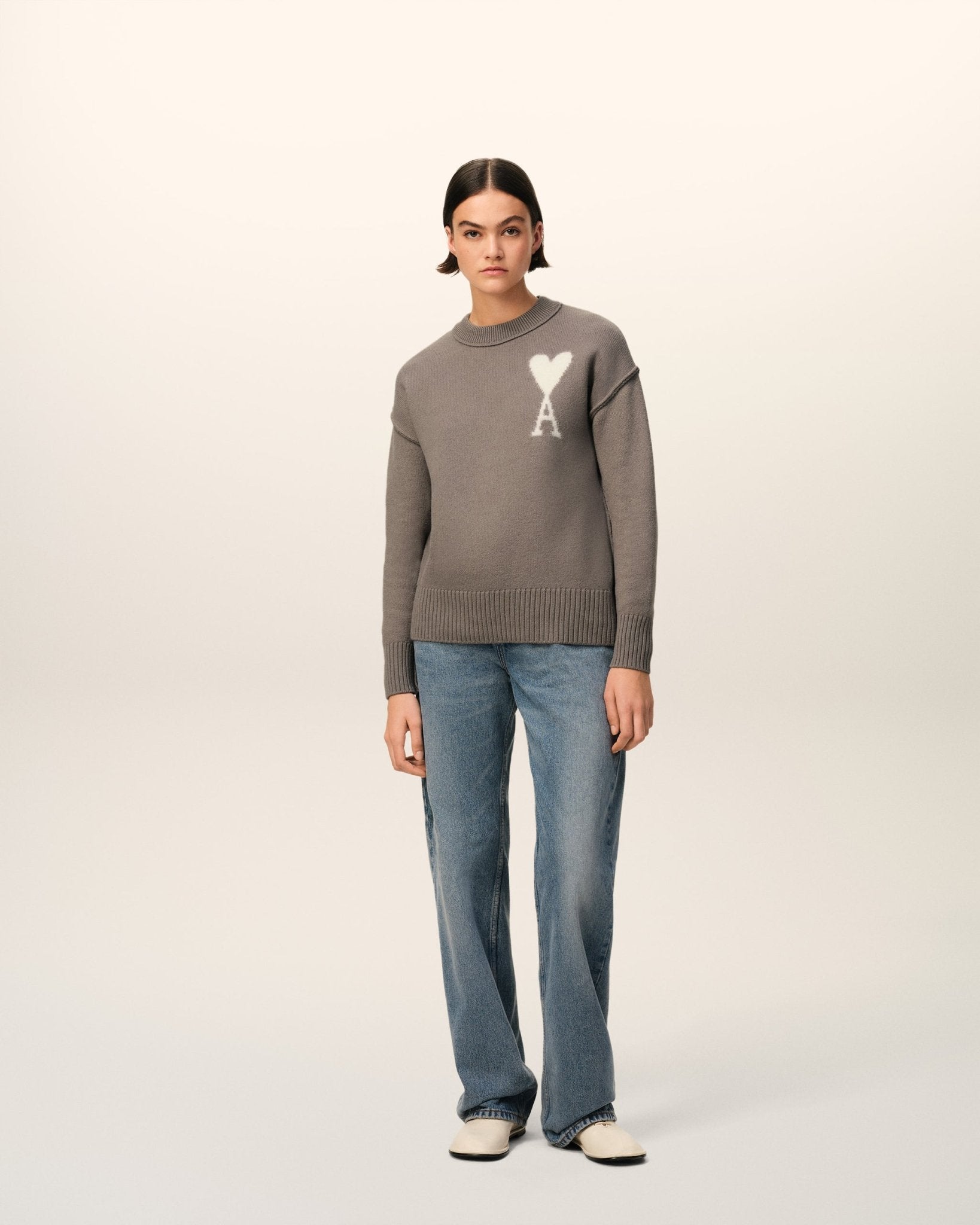 TAUPE WOOL AMI SWEATER - kleostreetwear