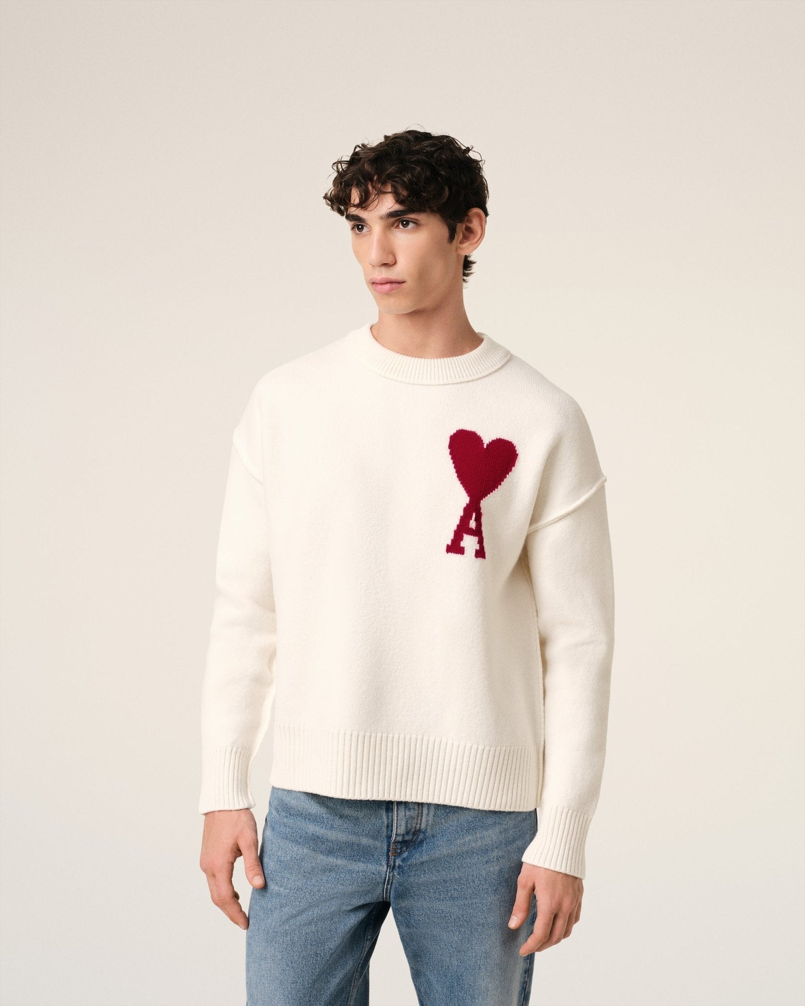 WHITE WOOL AMI SWEATER - kleostreetwear